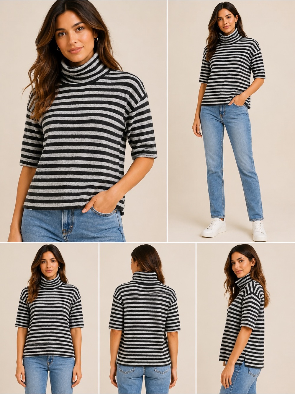 💙 REITMANS Brushed Striped Turtleneck top